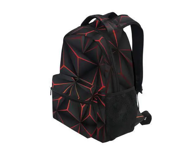 Alt view image 3 of 5 - ALAZA 3D Geometric Black Polygon Red Futuristic Large Backpack Personalized Laptop iPad Tablet Travel School Bag with Multiple Pockets