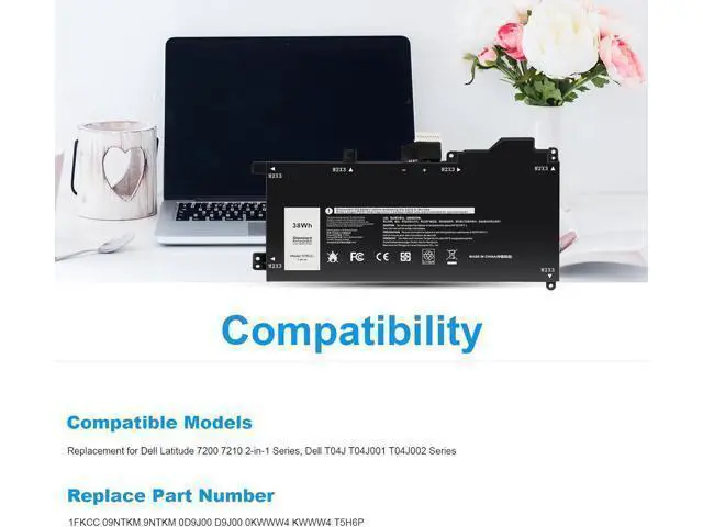Alt view image 3 of 7 - Futurebatt 1FKCC Laptop Battery Compatible with Dell Latitude 7200 7210 2-in-1 Series T04J T04J001 T04J002 T5H6P 09NTKM 9NTKM 0D9J00 D9J00 0KWWW4 KWWW4