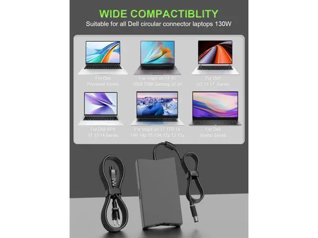 Alt view image 3 of 6 - 130W 7.4mm Tip Charger Compatible with G3 G5 inspiron 7559 7577 7567 5577 Precision 3541 3520 3530 3551 XPS L502x L702x Laptop WD15 WD19 Dock LA130PM121 Adapter