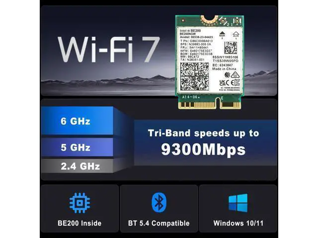 Alt view image 2 of 5 - WiFi 7 BE200NGW WiFi M.2 Card Tri-Band 802.11be WiFi Module, 6-Stream 9.3Gbps, Bluetooth 5.4, 4K QAM, 320MHz, 802.11BE Adapter for Laptop and PC, Support Windows 10/11 64bit (Not Support All AMD CPU)