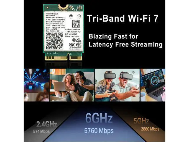 Alt view image 3 of 5 - WiFi 7 BE200NGW WiFi M.2 Card Tri-Band 802.11be WiFi Module, 6-Stream 9.3Gbps, Bluetooth 5.4, 4K QAM, 320MHz, 802.11BE Adapter for Laptop and PC, Support Windows 10/11 64bit (Not Support All AMD CPU)