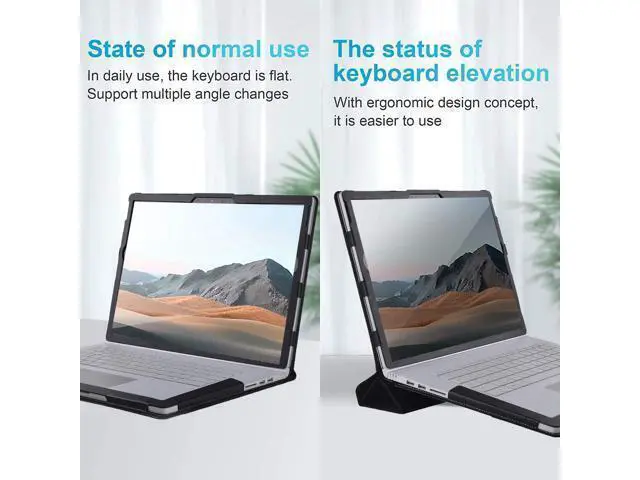 Alt view image 4 of 7 - Case for 15 inch Microsoft Surface Book 3 / Surface Book 2 / Surface Book 1, Detachable PU Leather Protective Folio Protective Laptop Cover with Kickstand / Pencil Holder Black