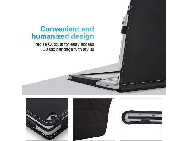 Alt view image 7 of 7 - Case for 15 inch Microsoft Surface Book 3 / Surface Book 2 / Surface Book 1, Detachable PU Leather Protective Folio Protective Laptop Cover with Kickstand / Pencil Holder Black