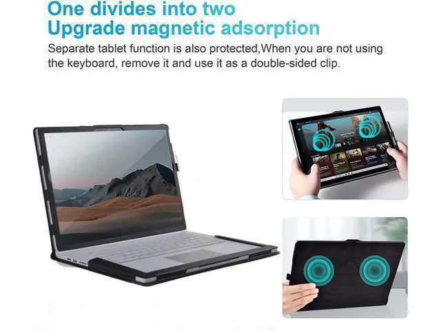 Alt view image 3 of 7 - Case for 15 inch Microsoft Surface Book 3 / Surface Book 2 / Surface Book 1, Detachable PU Leather Protective Folio Protective Laptop Cover with Kickstand / Pencil Holder Black