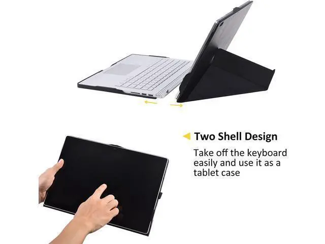 Alt view image 3 of 7 - Case for 13.5 inch Microsoft Surface Book 3 / Surface Book 2 / Surface Book 1 (i5 CPU Only), Detachable PU Leather Protective Folio Protective Laptop Cover with Stand / Pencil Holder Black