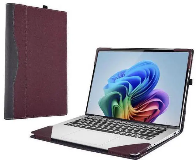 Main image of BONAEVER Laptop Case for 15 inch Microsoft Surface Laptop 7 Windows PC with ARM CPU and AI-Powered Copilot+, PU Leather Folio Stand Laptop Protective Cover Wine Red