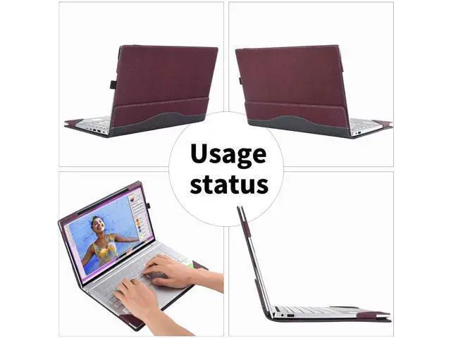 Alt view image 5 of 7 - BONAEVER Laptop Case for 15 inch Microsoft Surface Laptop 7 Windows PC with ARM CPU and AI-Powered Copilot+, PU Leather Folio Stand Laptop Protective Cover Wine Red