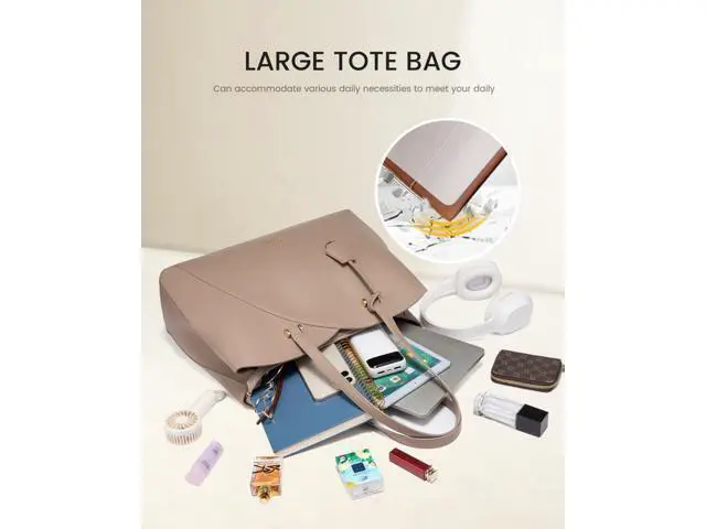 Alt view image 3 of 5 - LOVEVOOK Teacher Tote Bag for Women, Work Bags Laptop Bag, Professional 15.6 Inch Leather Computer Bag, Large Purses Handbag Briefcase, Taupe
