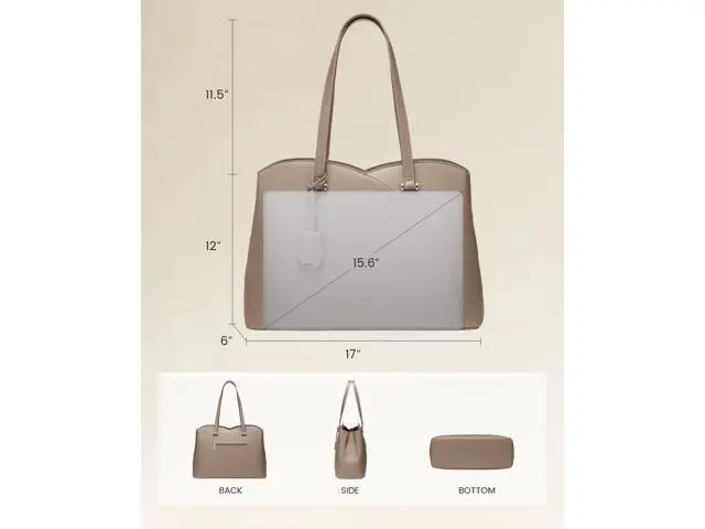 Alt view image 4 of 5 - LOVEVOOK Teacher Tote Bag for Women, Work Bags Laptop Bag, Professional 15.6 Inch Leather Computer Bag, Large Purses Handbag Briefcase, Taupe