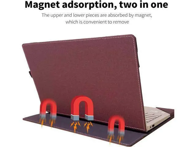 Alt view image 3 of 7 - BONAEVER Laptop Case for 15 inch Microsoft Surface Laptop 7 Windows PC with ARM CPU and AI-Powered Copilot+, PU Leather Folio Stand Laptop Protective Cover Wine Red