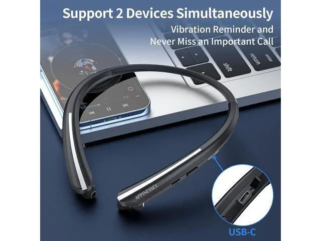 Alt view image 6 of 7 - Bluetooth Headphones Retractable Neckband Bluetooth Headset with Microphone Vibration Call Stereo Noise Cancelling Earphones for Workout Sports Driving (Black)