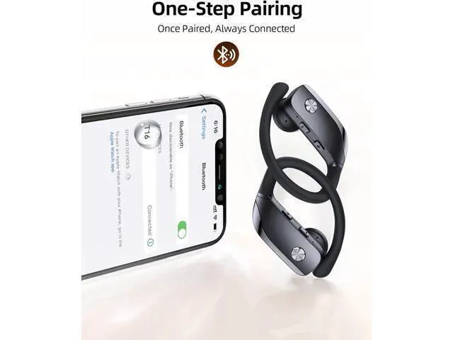 Alt view image 4 of 6 - Wireless Earbuds Bluetooth Headphones Over Ear Hooks Ear Buds with 80H Playtime LED Power Display Dual Mic Clear Calls Sports Wireless Ear Buds Bluetooth Earbuds for Running Gym Workout Black