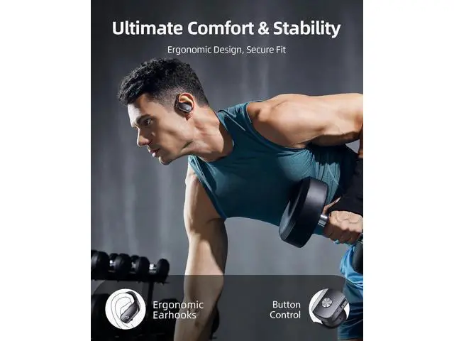 Alt view image 6 of 6 - Wireless Earbuds Bluetooth Headphones Over Ear Hooks Ear Buds with 80H Playtime LED Power Display Dual Mic Clear Calls Sports Wireless Ear Buds Bluetooth Earbuds for Running Gym Workout Black