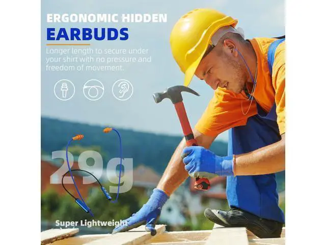 Alt view image 3 of 7 - Ear Plugs Bluetooth Headphones for Work Neckband Wireless Earbuds Noise Reduction in-Ear Earphones with Mic and Controls Waterproof Earbuds with 20 Hours Battery for Industrial Safety