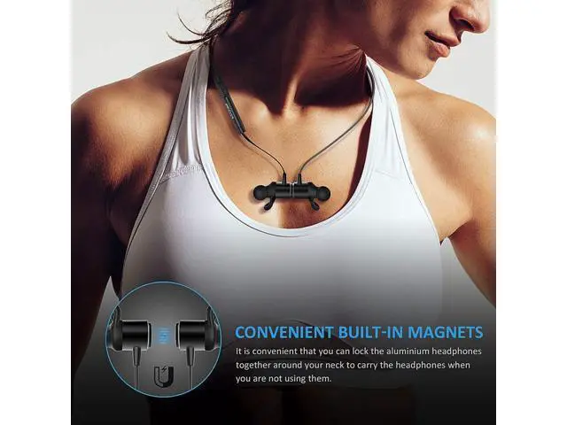 Alt view image 2 of 7 - Bluetooth Headphones, Running Headphones, Bluetooth 4.1 Magnetic Wireless Headphones Sweatproof Stereo Sports Headphones Noise Cancelling Wireless Earphones with Mic for Workout Gym