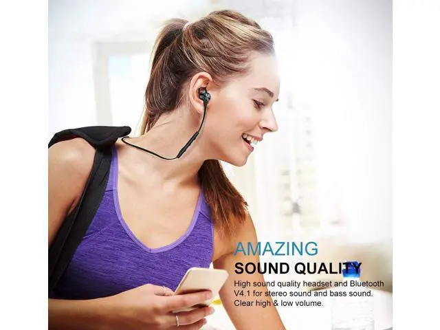 Alt view image 3 of 7 - Bluetooth Headphones, Running Headphones, Bluetooth 4.1 Magnetic Wireless Headphones Sweatproof Stereo Sports Headphones Noise Cancelling Wireless Earphones with Mic for Workout Gym