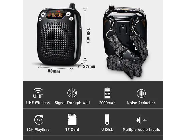 Alt view image 2 of 7 - BONAEVER Voice Amplifier with UHF Wireless Microphone Headset Support MP3 Play 10W 2000mAh Portable Wearable Rechargeable PA Systerm for Speaker Classroom Meetings Promotions Outdoors