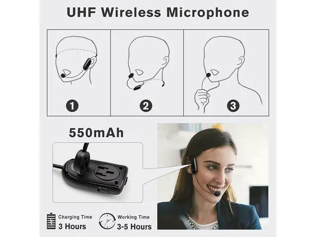 Alt view image 3 of 7 - BONAEVER Voice Amplifier with UHF Wireless Microphone Headset Support MP3 Play 10W 2000mAh Portable Wearable Rechargeable PA Systerm for Speaker Classroom Meetings Promotions Outdoors