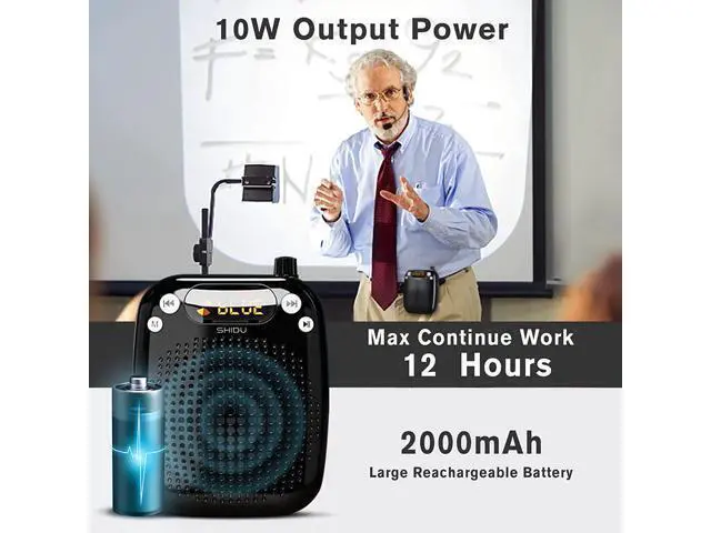 Alt view image 5 of 7 - BONAEVER Voice Amplifier with UHF Wireless Microphone Headset Support MP3 Play 10W 2000mAh Portable Wearable Rechargeable PA Systerm for Speaker Classroom Meetings Promotions Outdoors