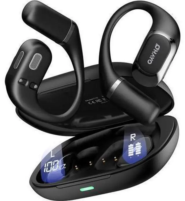 Main image of Open Ear Headphones Over Ear Earbuds with Ergonomic Earhook Bluetooth Headphones 5.4 with Smart Digital Display 40H Playtime IPX6 Waterproof Touch Control Operate Fit Cycling Running Workout(Black)