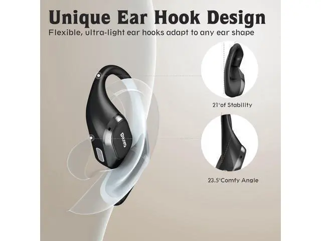 Alt view image 5 of 7 - Open Ear Headphones Over Ear Earbuds with Ergonomic Earhook Bluetooth Headphones 5.4 with Smart Digital Display 40H Playtime IPX6 Waterproof Touch Control Operate Fit Cycling Running Workout(Black)