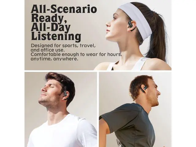 Alt view image 7 of 7 - Open Ear Headphones Over Ear Earbuds with Ergonomic Earhook Bluetooth Headphones 5.4 with Smart Digital Display 40H Playtime IPX6 Waterproof Touch Control Operate Fit Cycling Running Workout(Black)