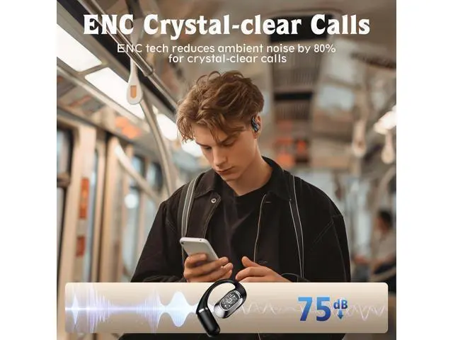Alt view image 6 of 7 - Open Ear Headphones Over Ear Earbuds with Ergonomic Earhook Bluetooth Headphones 5.4 with Smart Digital Display 40H Playtime IPX6 Waterproof Touch Control Operate Fit Cycling Running Workout(Black)