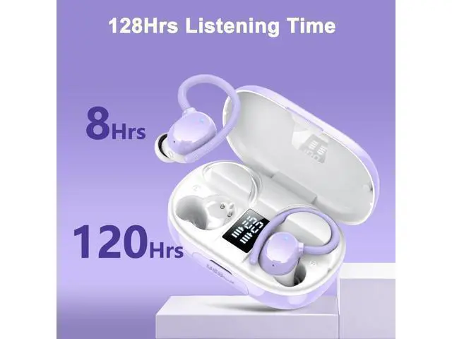 Alt view image 2 of 6 - Wireless Earbuds 128H Playback Bluetooth 5.3 Headphones Noise Cancelling Wireless Headphones with LED Battery Display Mics Clear Call IPX7 Waterproof Bluetooth Earbuds for Workout Sports/Exercise