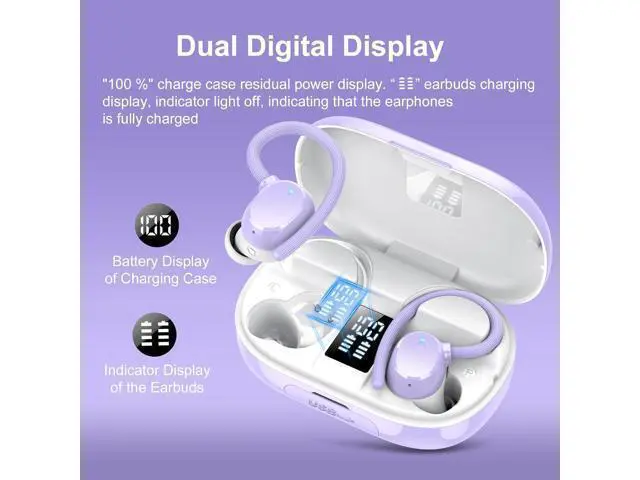 Alt view image 4 of 6 - Wireless Earbuds 128H Playback Bluetooth 5.3 Headphones Noise Cancelling Wireless Headphones with LED Battery Display Mics Clear Call IPX7 Waterproof Bluetooth Earbuds for Workout Sports/Exercise