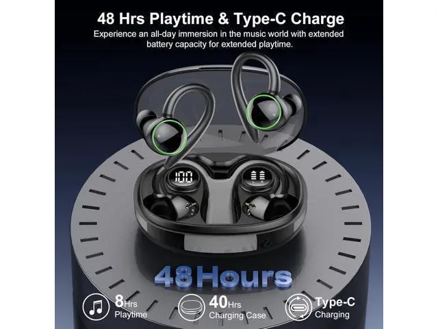 Alt view image 4 of 7 - Wireless Earbuds Bluetooth 5.4 Headphones Sport Over Ear Buds With ENC Noise Cancelling Mic 48H Wireless Earphone With Earhooks Stereo Deep Bass IP7 Waterproof Headset for Workout Running Black