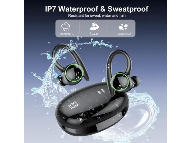 Alt view image 7 of 7 - Wireless Earbuds Bluetooth 5.4 Headphones Sport Over Ear Buds With ENC Noise Cancelling Mic 48H Wireless Earphone With Earhooks Stereo Deep Bass IP7 Waterproof Headset for Workout Running Black