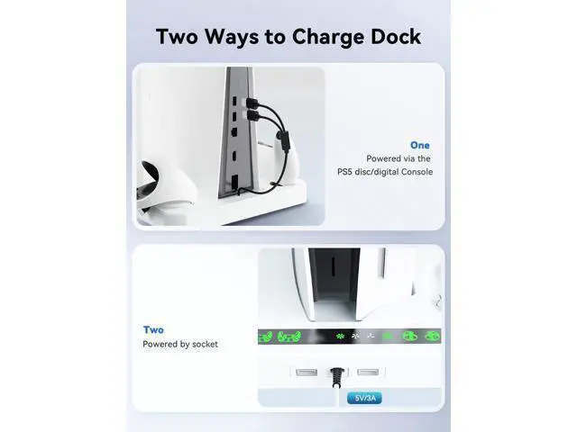 Alt view image 4 of 6 - Magnetic Charging Station Dock for Controllers of PSVR 2 & PS5, Storage Stand for PS5 Console with Dual Cooling Fan, Silicone Lens Protective Cover, Mount Holder for PS VR2 Headset and Game Slot
