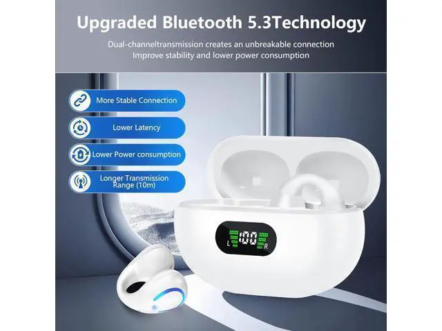 Alt view image 4 of 6 - Open Ear Bone Conduction Headphones Bluetooth 5.3 Wireless Open Clip Ear Earbuds Built-in Mic with Ear Hooks 60 Hours Playtime Sport Earphones IPX7 Waterproof for Fitness Running Walking White 1