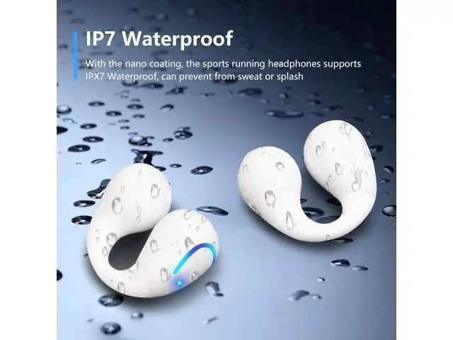 Alt view image 6 of 6 - Open Ear Bone Conduction Headphones Bluetooth 5.3 Wireless Open Clip Ear Earbuds Built-in Mic with Ear Hooks 60 Hours Playtime Sport Earphones IPX7 Waterproof for Fitness Running Walking White 1