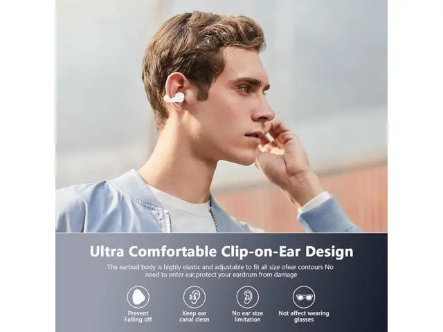 Alt view image 5 of 6 - Open Ear Bone Conduction Headphones Bluetooth 5.3 Wireless Open Clip Ear Earbuds Built-in Mic with Ear Hooks 60 Hours Playtime Sport Earphones IPX7 Waterproof for Fitness Running Walking White 1