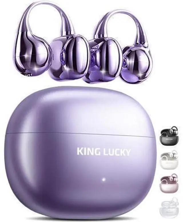 Main image of Truly upgrade Clip on Earbuds Open Ear Wireless Bluetooth 6.0 Headphones with Mic 50H Play ENC Call ipx5Waterproof Sports Ear Buds Comfortable for Small Ears&Glasses Wearers Workouts Purple