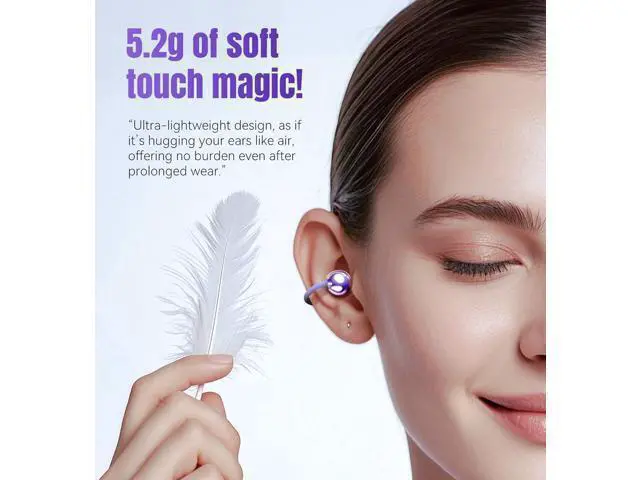 Alt view image 6 of 7 - Truly upgrade Clip on Earbuds Open Ear Wireless Bluetooth 6.0 Headphones with Mic 50H Play ENC Call ipx5Waterproof Sports Ear Buds Comfortable for Small Ears&Glasses Wearers Workouts Purple