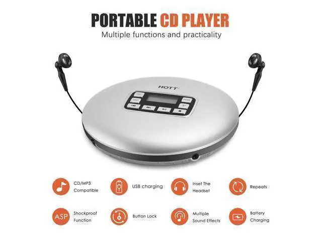 Alt view image 3 of 7 - Werleo Portable CD Player Headphones HOTT Personal CD Walkman Music Player LCD Display Anti-Skip Protection Shockproof Anti Scratch Function Support CD MP3 CD CD-R CD-RW Format Silver