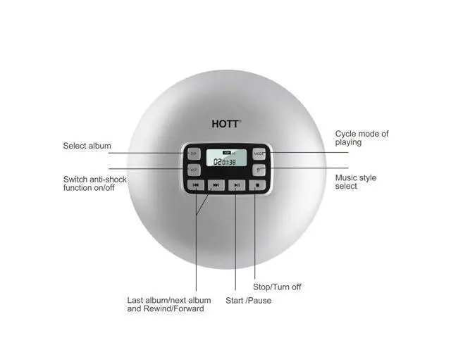 Alt view image 7 of 7 - Werleo Portable CD Player Headphones HOTT Personal CD Walkman Music Player LCD Display Anti-Skip Protection Shockproof Anti Scratch Function Support CD MP3 CD CD-R CD-RW Format Silver