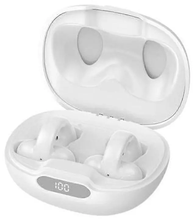 Main image of White Wireless Bluetooth Ear Clip Headphones, Bone Conduction for Safe Sports & All-Day Comfort