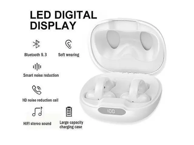 Alt view image 2 of 5 - White Wireless Bluetooth Ear Clip Headphones, Bone Conduction for Safe Sports & All-Day Comfort
