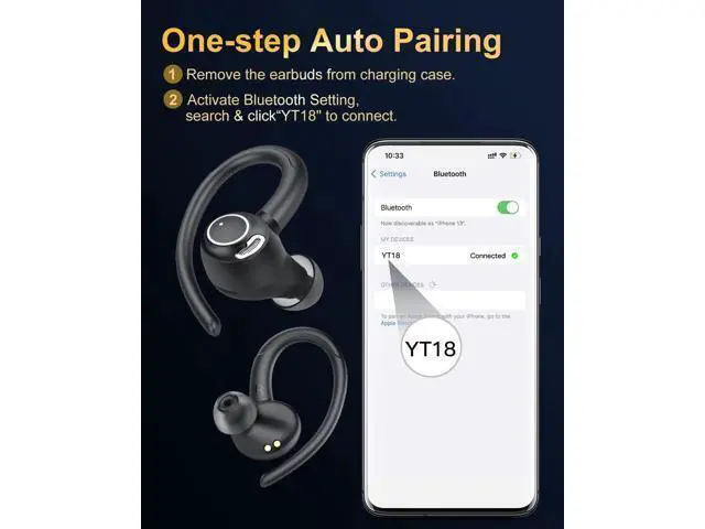 Alt view image 7 of 7 - Wireless Earbuds Bluetooth 5.4 Headphones Sport Over Ear Buds With ENC Noise Cancelling Mic 48H Wireless Earphone With Earhooks Stereo Deep Bass IP7 Waterproof ear bud for Workout Running Black