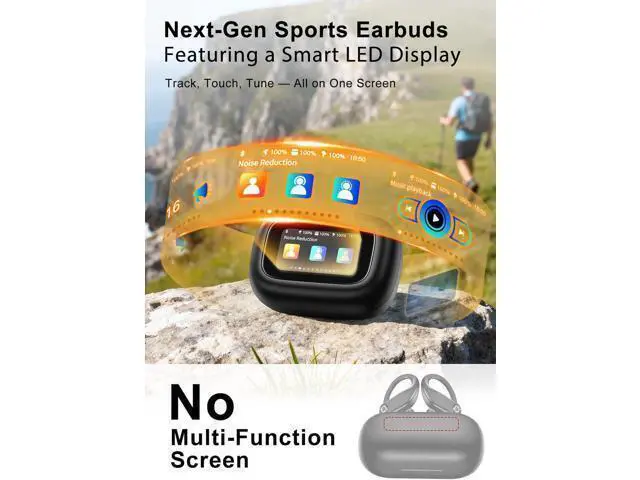 Alt view image 2 of 7 - Wireless Earbuds Sport Ear Buds with Multifunctional Touch Screen Bluetooth 5.4 Headphones Bass Stereo Sound 5 EQ Over-Ear Earbuds for Sports/Workout/Gym-Black