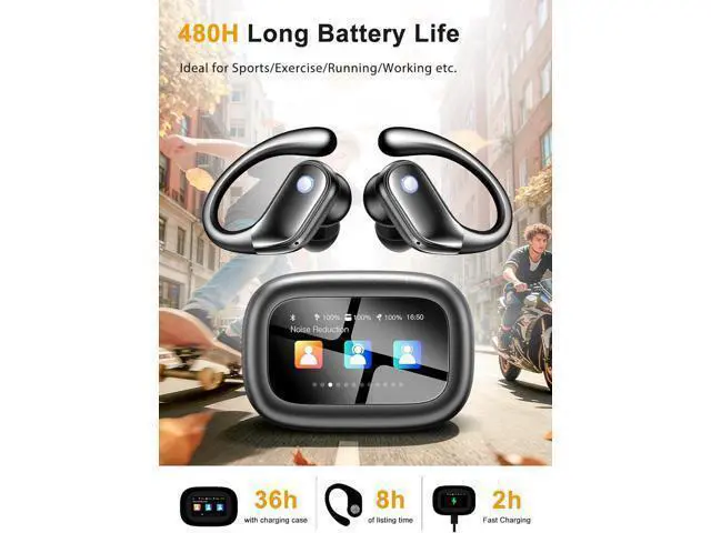 Alt view image 3 of 7 - Wireless Earbuds Sport Ear Buds with Multifunctional Touch Screen Bluetooth 5.4 Headphones Bass Stereo Sound 5 EQ Over-Ear Earbuds for Sports/Workout/Gym-Black