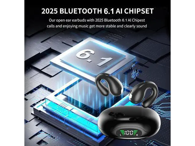 Alt view image 4 of 7 - Open Ear Earbuds Wireless Bluetooth 6.1 Earphones Flexible Clip On Ear buds with 36H Playtime LED Display Bone Conduction Headphones IPX7 Waterproof Light Weight Fit for Every Ear Sport Workout