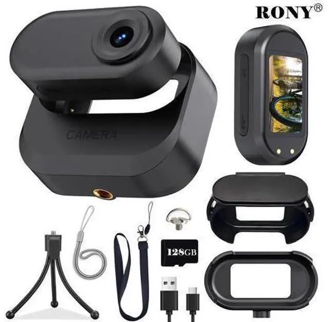Main image of 128GB 1080P Thumb Action Sports Camera, Mini Body Camera with Spring Clip, Hands-Free POV Recording Helmet Camera for Cycling, Motorcycle, Skiing (Black)