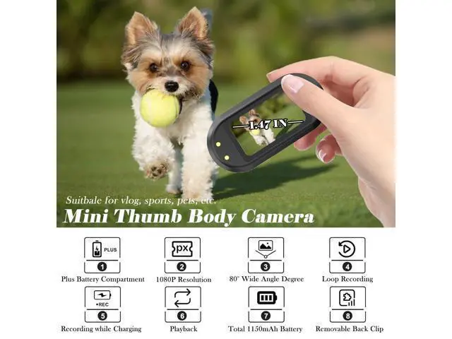Alt view image 2 of 7 - 128GB 1080P Thumb Action Sports Camera, Mini Body Camera with Spring Clip, Hands-Free POV Recording Helmet Camera for Cycling, Motorcycle, Skiing (Black)