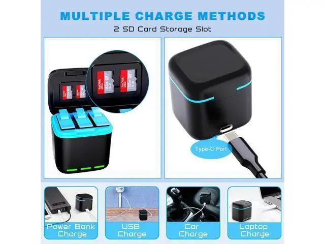 Alt view image 2 of 6 - BONAEVER for Hero 13 Battery Charger Kit with 3 Packs 2200mAh Replacement Batteries for Hero 13, 3-Channel Charger for Here 13 Black Action Camera Battery