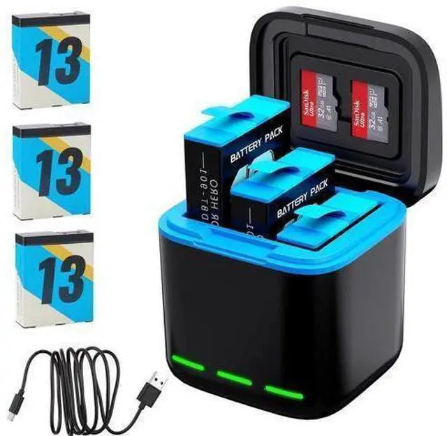 Main image of BONAEVER for Hero 13 Battery Charger Kit with 3 Packs 2200mAh Replacement Batteries for Hero 13, 3-Channel Charger for Here 13 Black Action Camera Battery