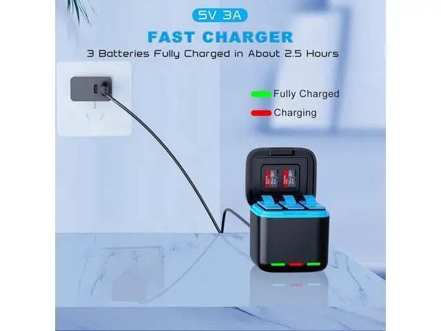 Alt view image 3 of 6 - BONAEVER for Hero 13 Battery Charger Kit with 3 Packs 2200mAh Replacement Batteries for Hero 13, 3-Channel Charger for Here 13 Black Action Camera Battery